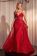 BEADED FITTED GOWN WITH OVERSKIRT CDCD863