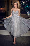 STRAPLESS TEA LENGTH GLITTER DRESS CDCD871