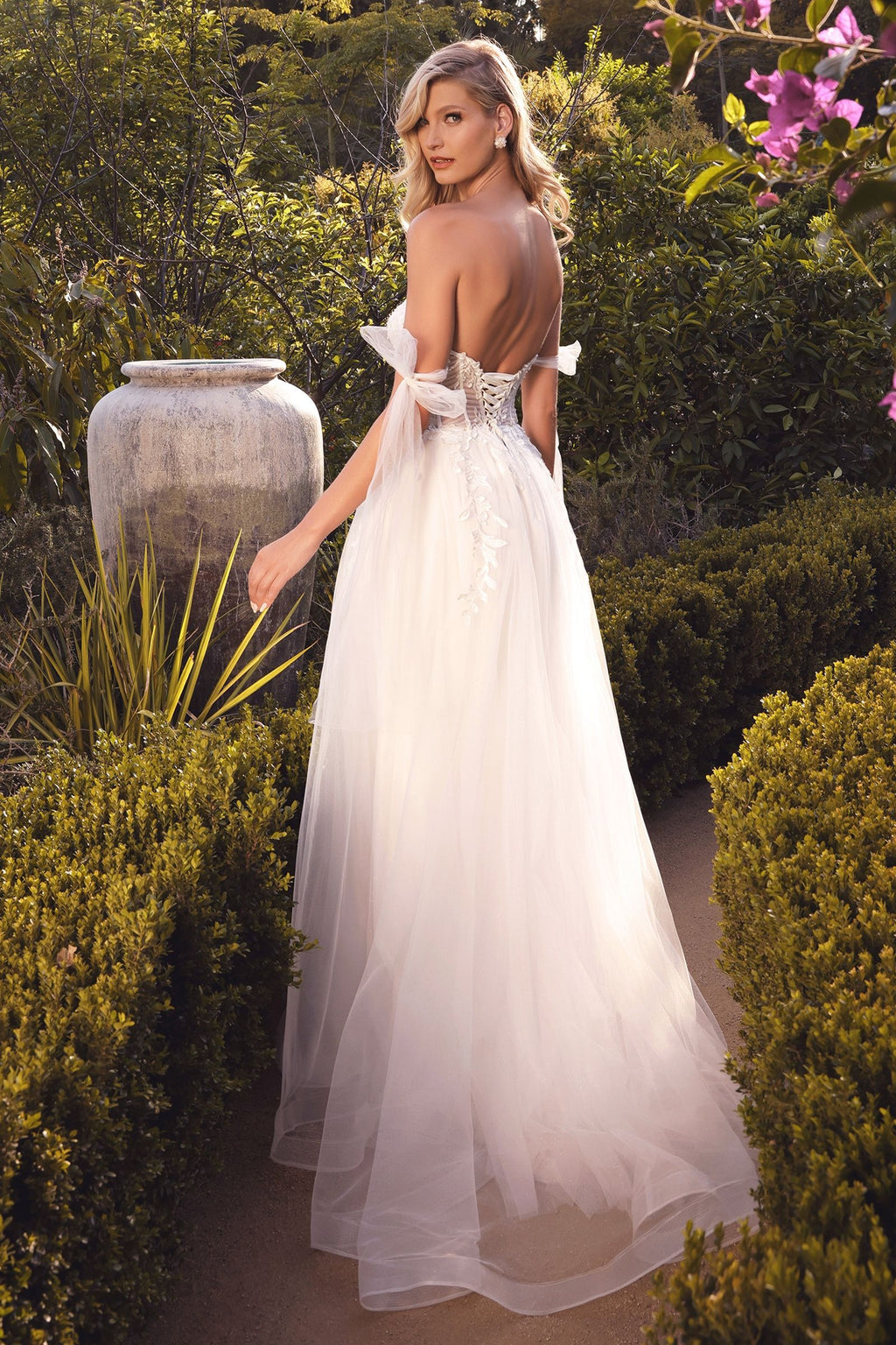 A-Line Wedding Gown with Lace Appliques and Open Back CDCD964W