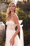 A-Line Wedding Gown with Lace Appliques and Open Back CDCD964W