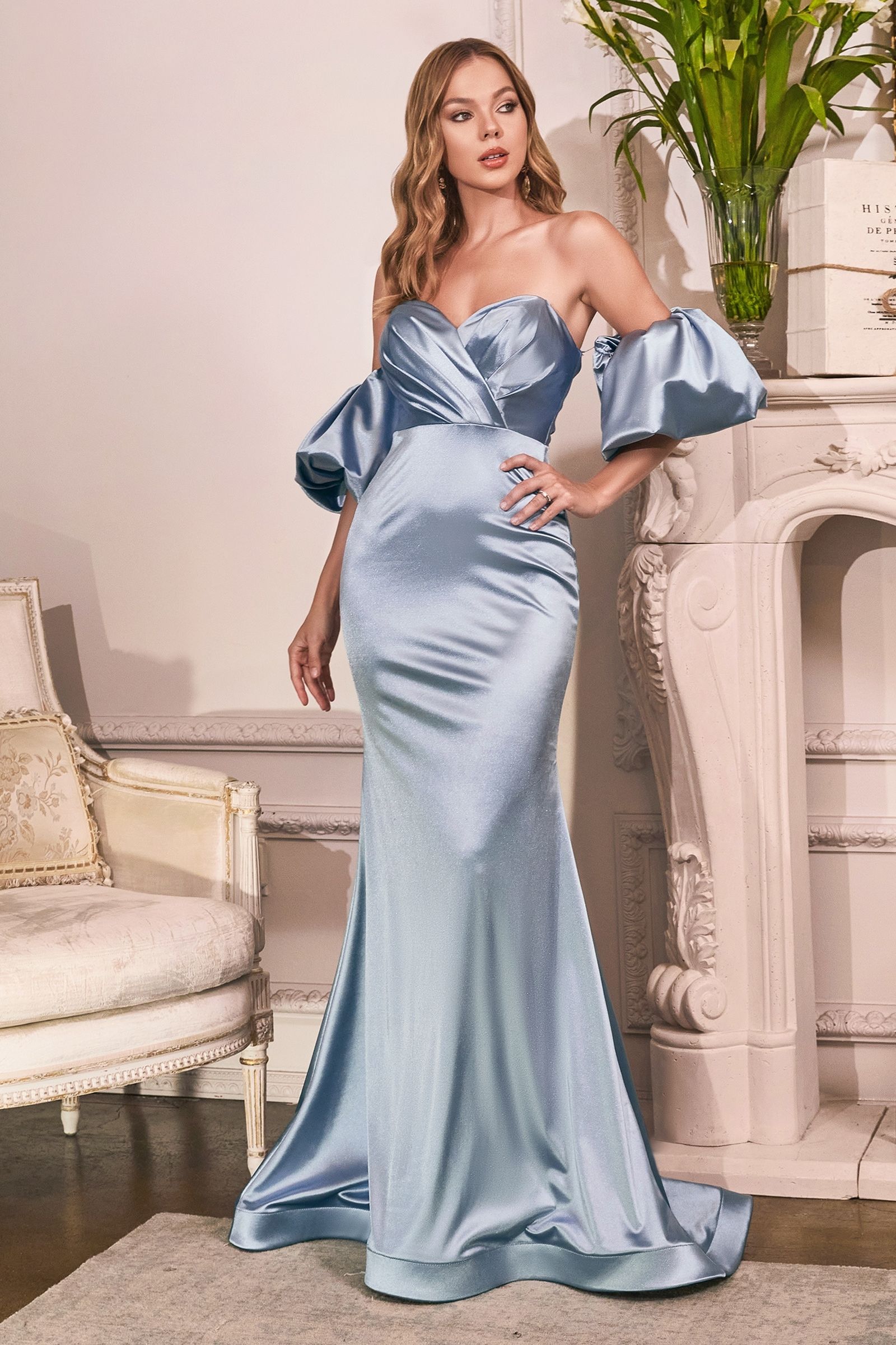 SATIN GOWN WITH PUFF SLEEVE CDCD983