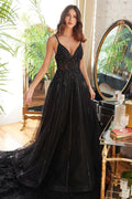 A-Line Beaded Lace Detail V-Neck Long Prom Dress CDCD994