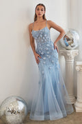 FITTED FLORAL APPLIQUE TULLE GOWN CDCD995