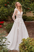 A-Line Open V-Back Removable Sheer Sleeves Long Wedding Dress CDCDS436W
