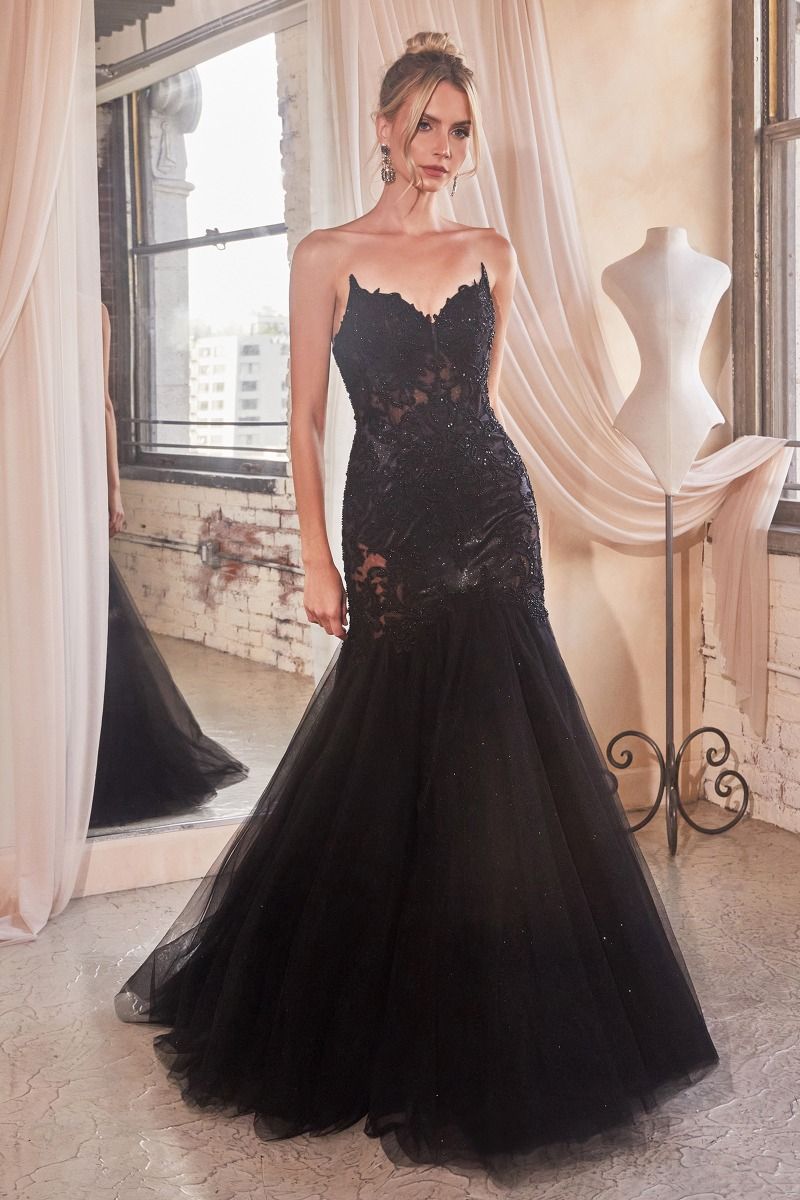 STRAPLESS LACE & TULLE MERMAID GOWN CDCDS482