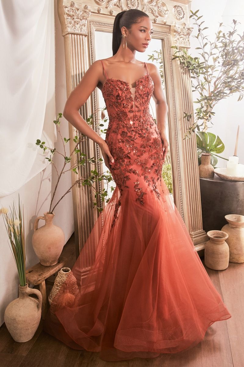SEQUIN FLORAL PRINT MERMAID GOWN CDCDS488