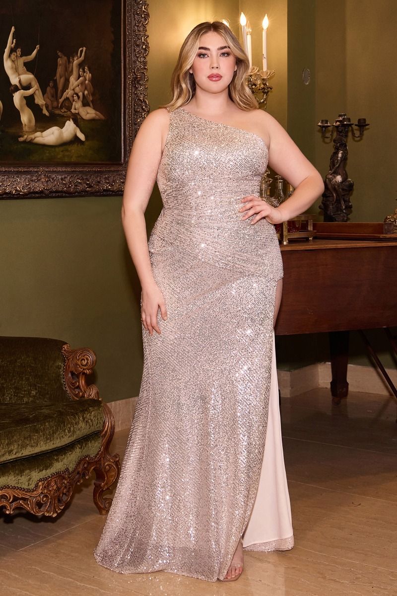 FITTED ONE SHOULDER SEQUIN GOWN CDCH077C