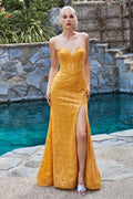 Fitted Sequins Sweetheart Spaghetti Strap Shimmering Leg Slit Long Prom & Ball Dress CDCM317