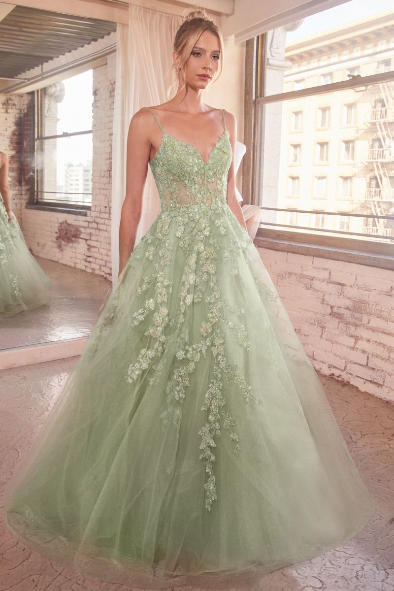 FLORAL APPLIQUED BALL GOWN CDCM347