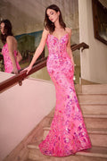 HOT PINK FITTED SEQUIN GOWN CDCM356
