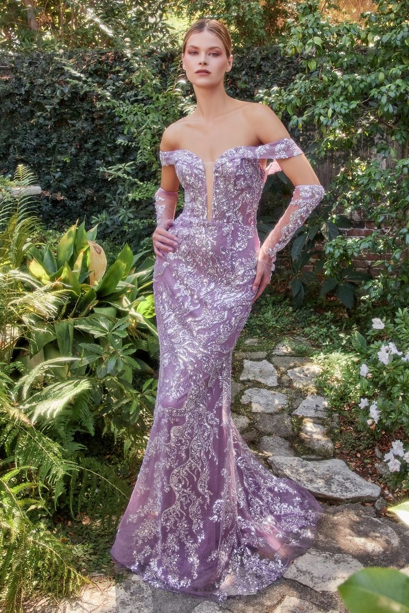 Dusk Glass Embellished Beads Matching Gloves Long Prom Dress CDA1163 - PrimePick