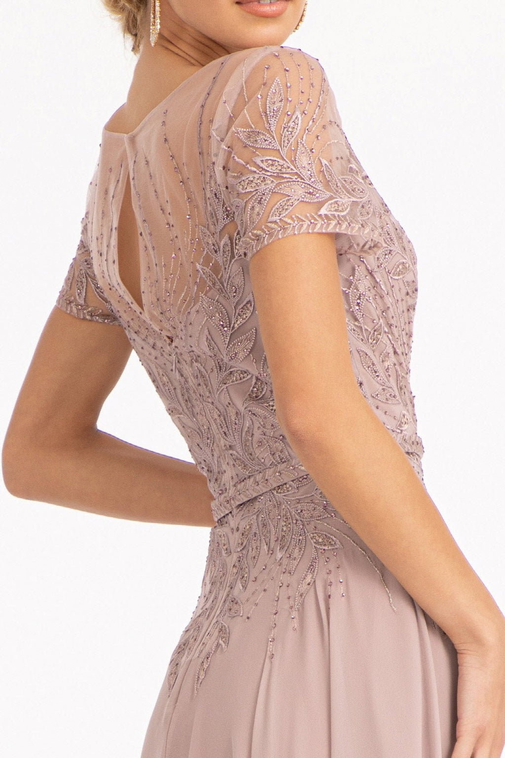 Embroidered Chiffon A-line Short Sleeves and Waistband Long Mother Of The Bride Dress GLGL3067 Sale - PrimePick
