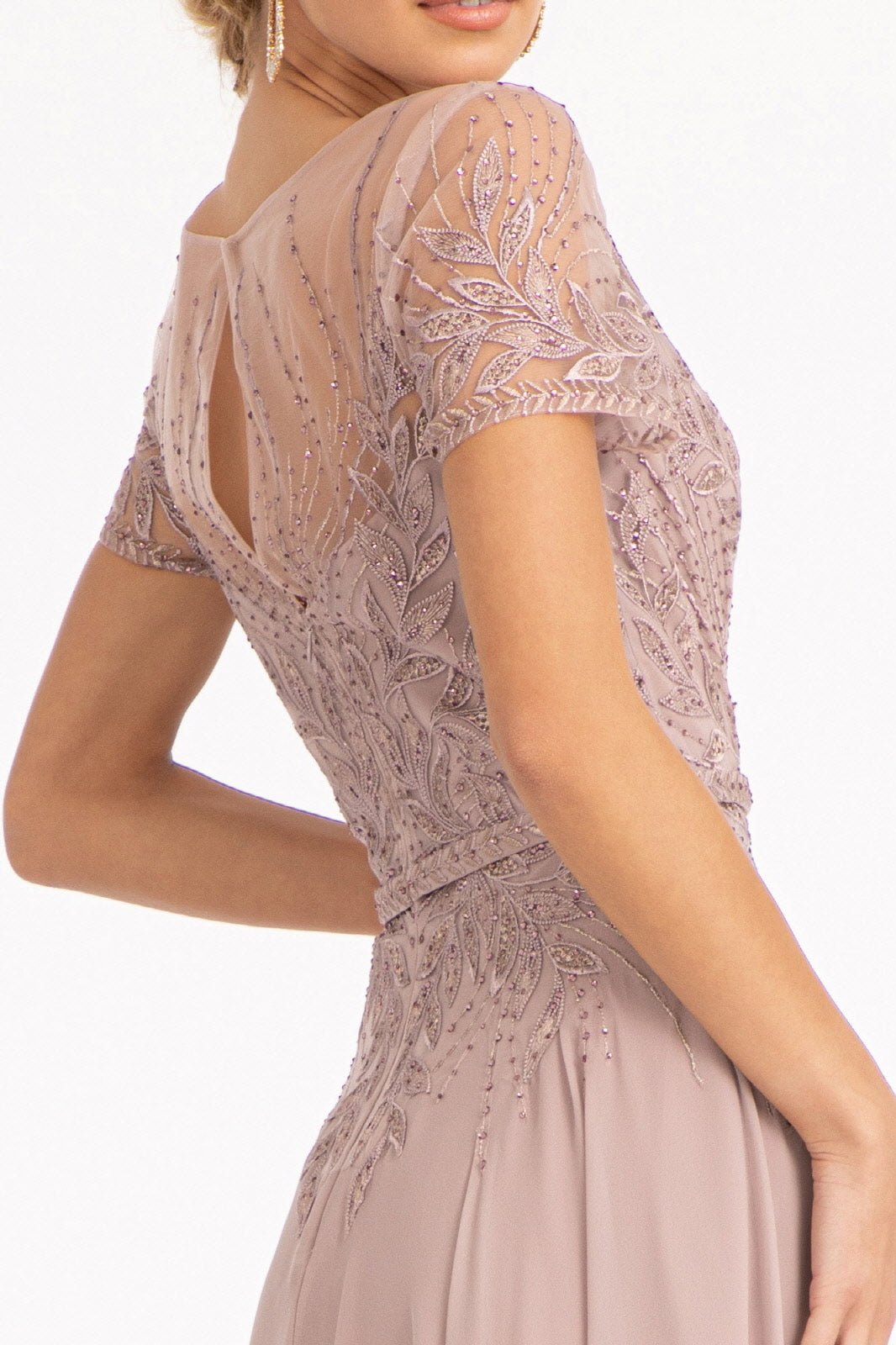Embroidered Chiffon A-line Short Sleeves and Waistband Long Mother Of The Bride Dress GLGL3067 Sale - PrimePick