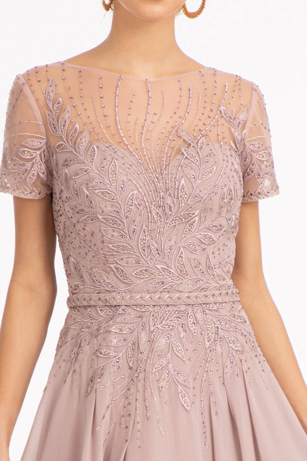 Embroidered Chiffon A-line Short Sleeves and Waistband Long Mother Of The Bride Dress GLGL3067 Sale - PrimePick