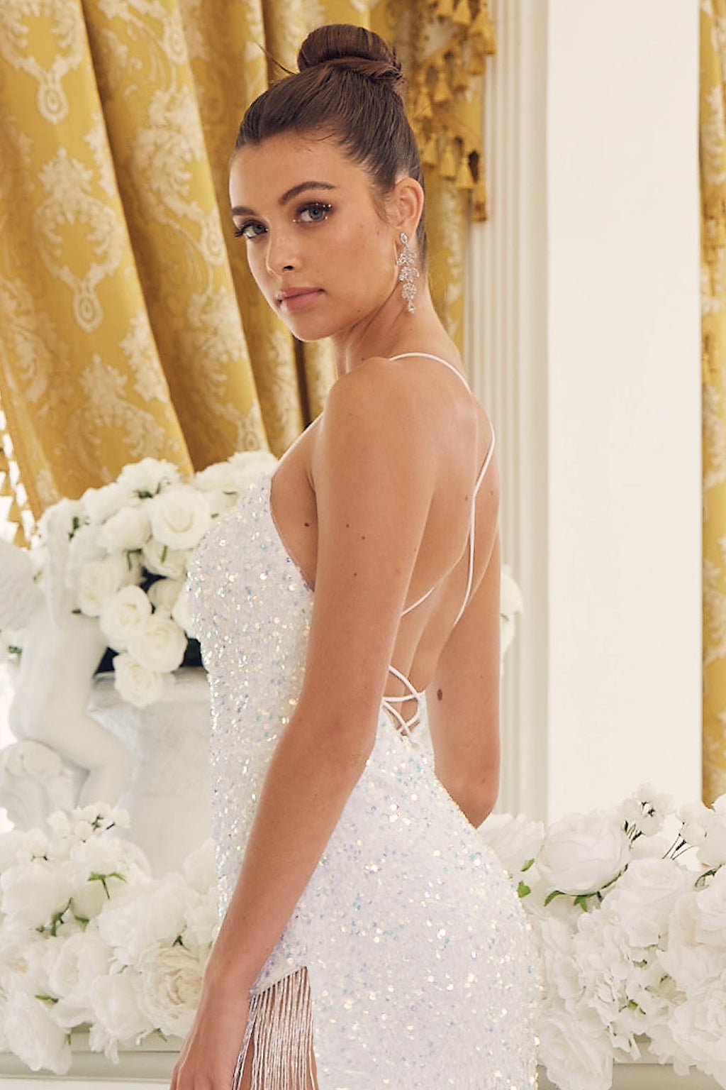 Embroidered Lace Spaghetti Straps Deep Side Slit Long Evening Dress NXT1209 - PrimePick