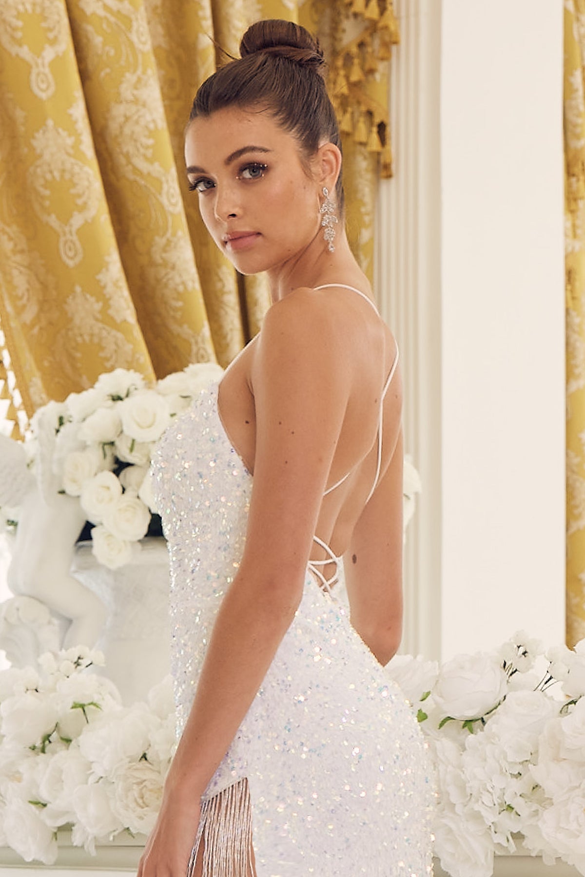 Embroidered Lace Spaghetti Straps Deep Side Slit Long Evening Dress NXT1209 - PrimePick