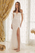 Embroidered Sequins Off Shoulder Long Wedding Dress NXC1095 - PrimePick