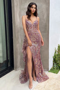 FIT AND FLARE GLITTER PRINT GOWN WITH SIDE PEPLUM CDJ856 - PrimePick
