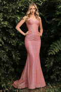 FITTED ROSE PINK GLITTER MERMAID GOWN CDCB086 - PrimePick