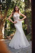 Fitted Sheer Bodice Tulle Mermaid Skirt Long Wedding Dress JTJT2441SW - PrimePick