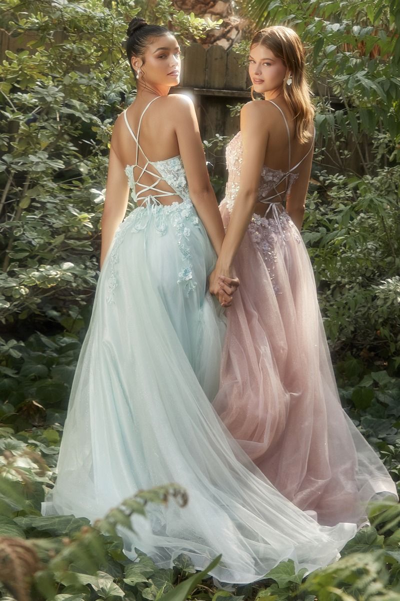 Floral Applique A-Line Scoop Neck Adjustable Open Back Bodice Long Boho & Prom Dress CDA1142 - PrimePick