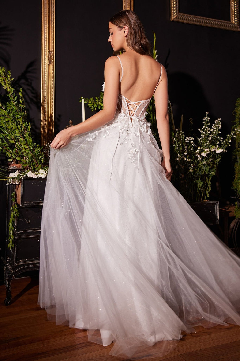 FLORAL APPLIQUE A - LINE TULLE BRIDAL GOWN CDCM321W - PrimePick