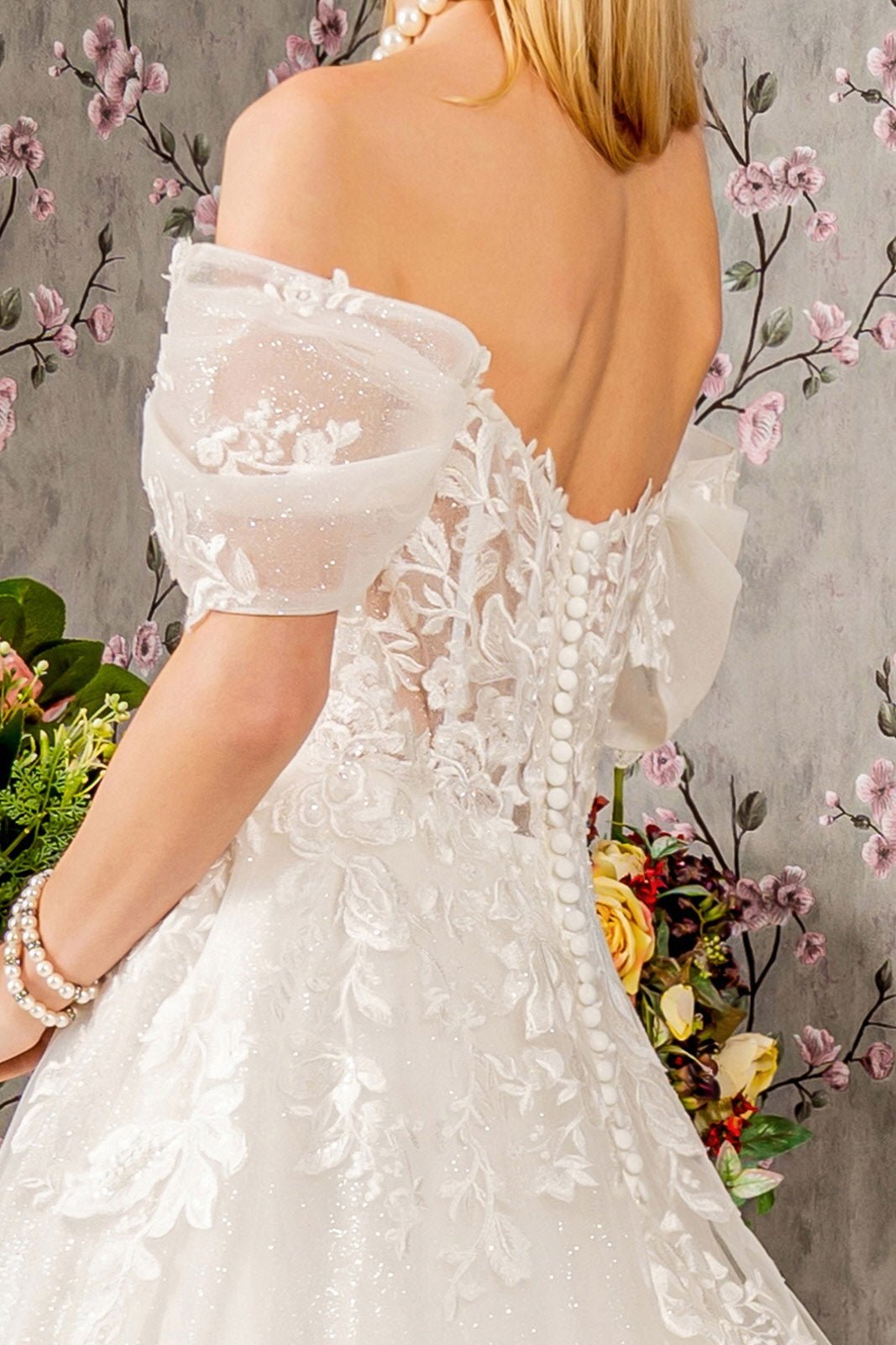 Floral Embroidery Sheer Bodice Mesh A-line Long Wedding Dress GLGL3480 - PrimePick