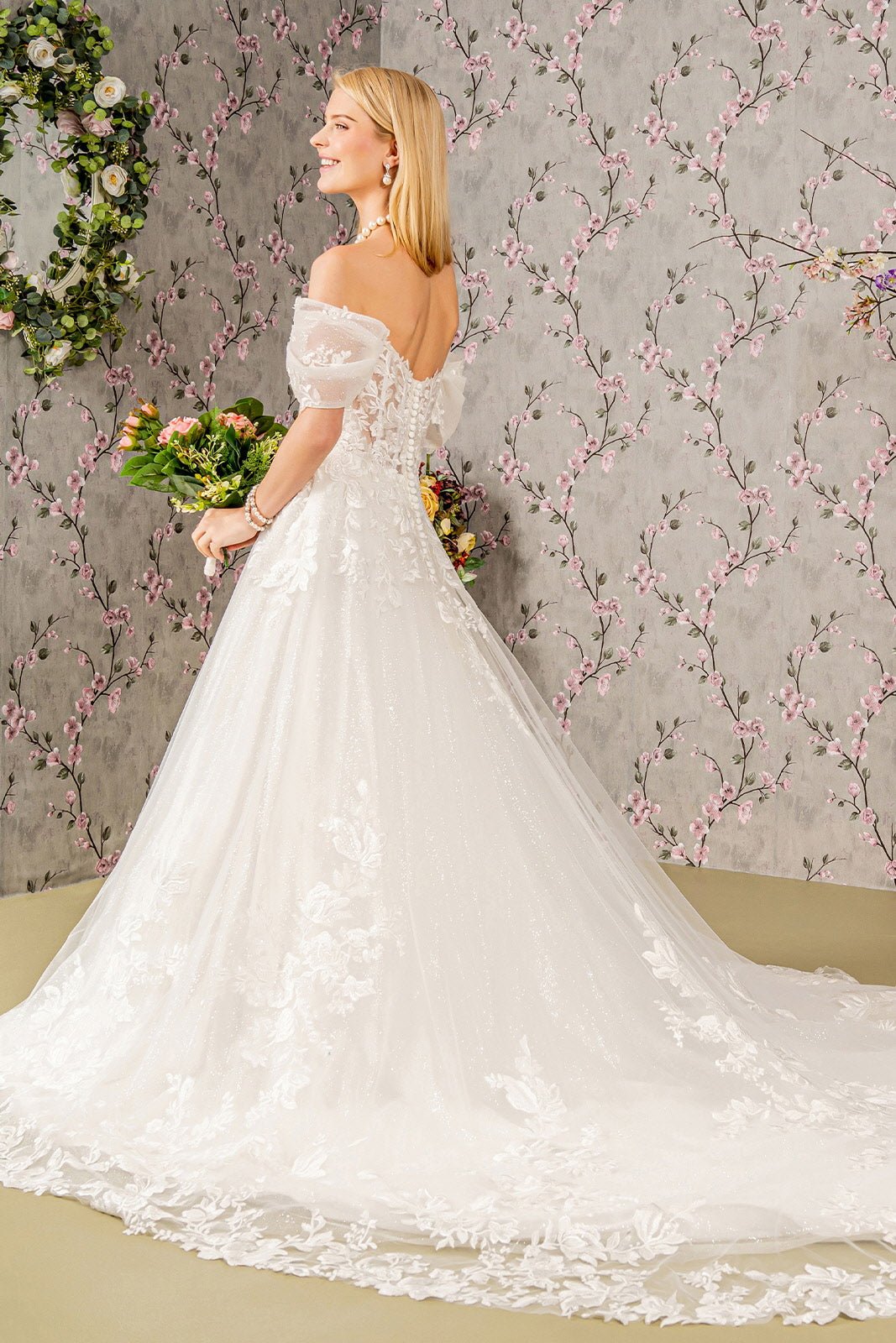 Floral Embroidery Sheer Bodice Mesh A-line Long Wedding Dress GLGL3480 - PrimePick