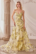 Floral Pattern Spaghetti Straps Sweetheart A - Line Tulle Overskirt Long Prom & Bridesmaid Dress CDA0770 - PrimePick