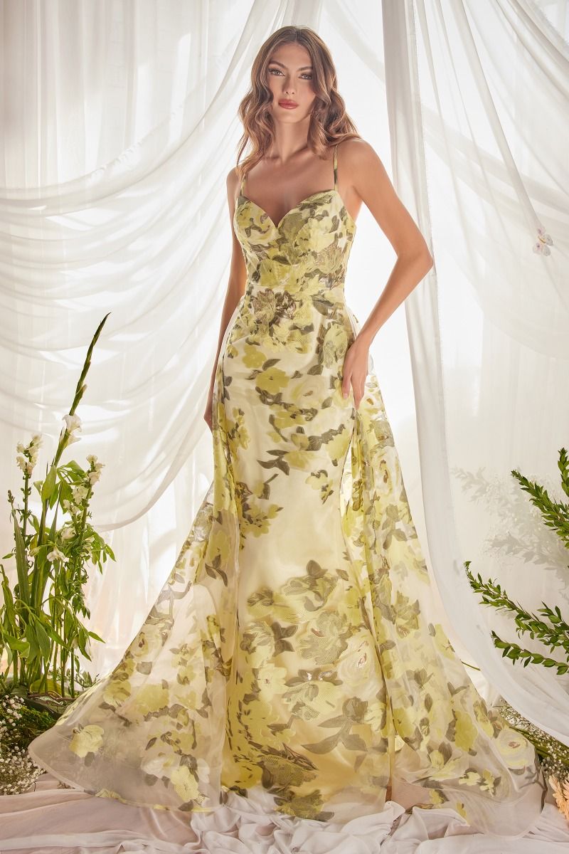 Floral Pattern Spaghetti Straps Sweetheart A - Line Tulle Overskirt Long Prom & Bridesmaid Dress CDA0770 - PrimePick
