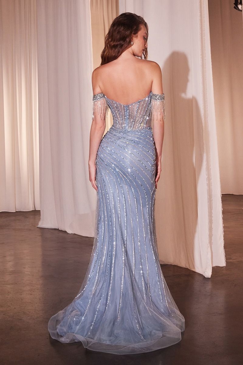 FULLY EMBELLISHED OFF THE SHOULDER EVENING GOWN CDCD848 - PrimePick