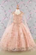 3D Butterfly Sequin Mesh w/ Detachable Long Mesh Cape Kid Dress GLGK114