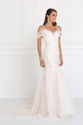 Tulle Off-Shoulder Sweetheart Mermaid with Lace Applique Long Wedding Dress GLGL1513
