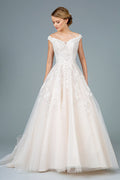 Embroidery Embellished Mesh A-Line Tail Long Wedding Dress GLGL1800