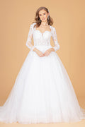 Illusion V-Neck Embroidered Mesh w/ Sequin Lining Long Wedding Dress GLGL1804