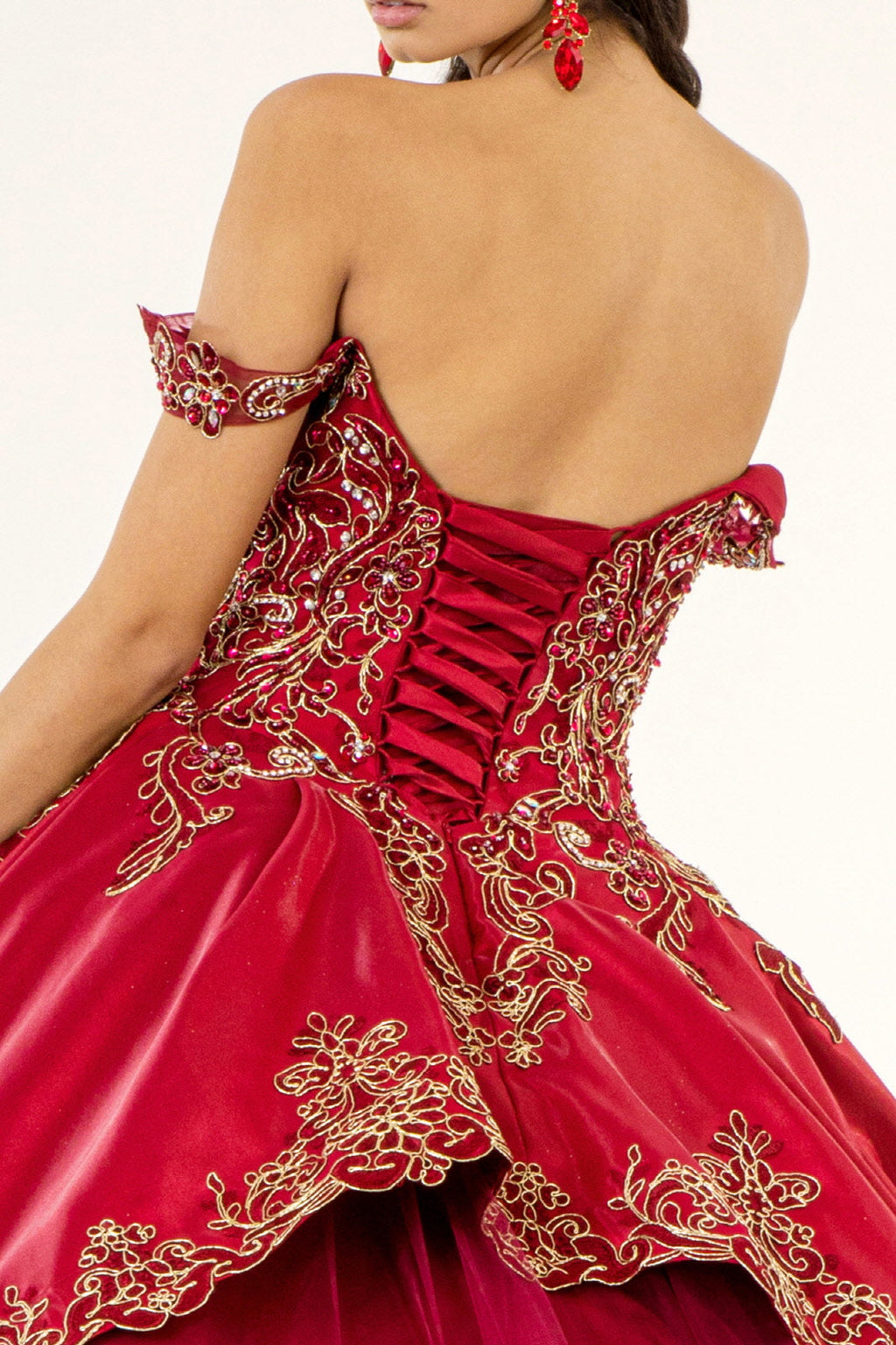 Embroidered Mesh Strap Satin w/ Mesh Tail Quinceanera Dress - Mask Not Included GLGL1930