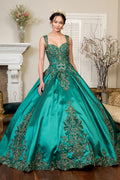 Embroidered Mesh Strap Satin w/ Mesh Tail Quinceanera Dress - Mask Not Included GLGL1930