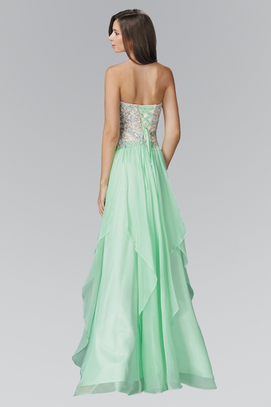 Strapless Sweetheart Chiffon with Sequin Embellished Bodice Long Prom Dress GLGL2092