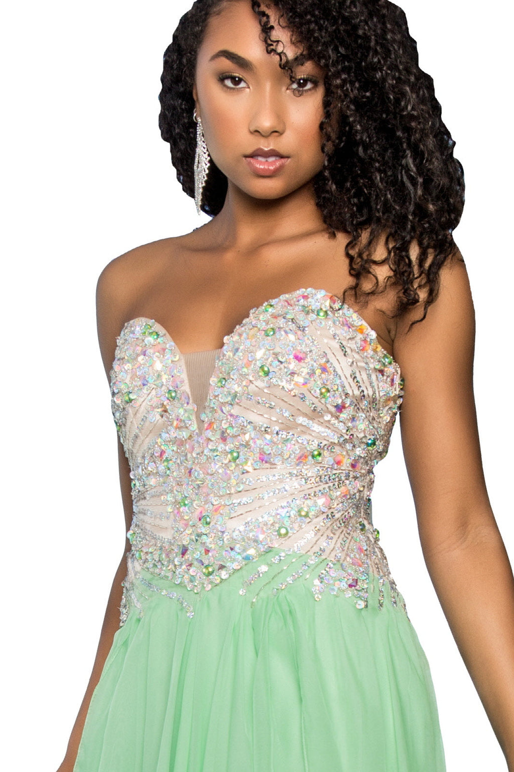 Strapless Sweetheart Chiffon with Sequin Embellished Bodice Long Prom Dress GLGL2092