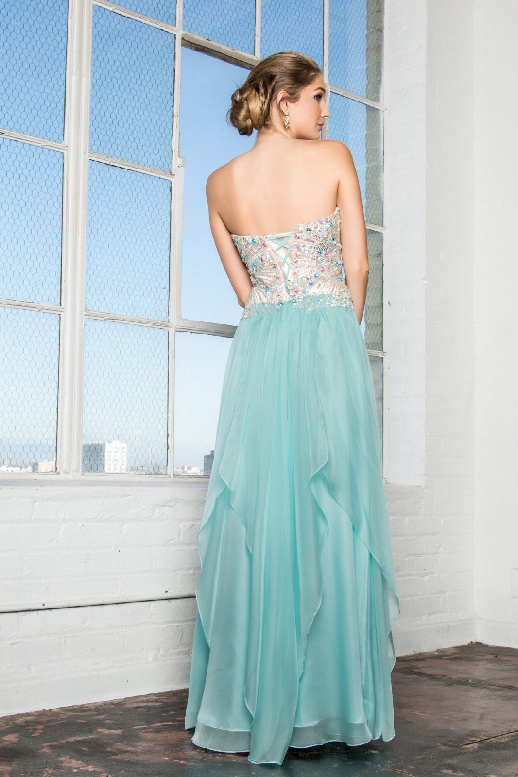 Strapless Sweetheart Chiffon with Sequin Embellished Bodice Long Prom Dress GLGL2092
