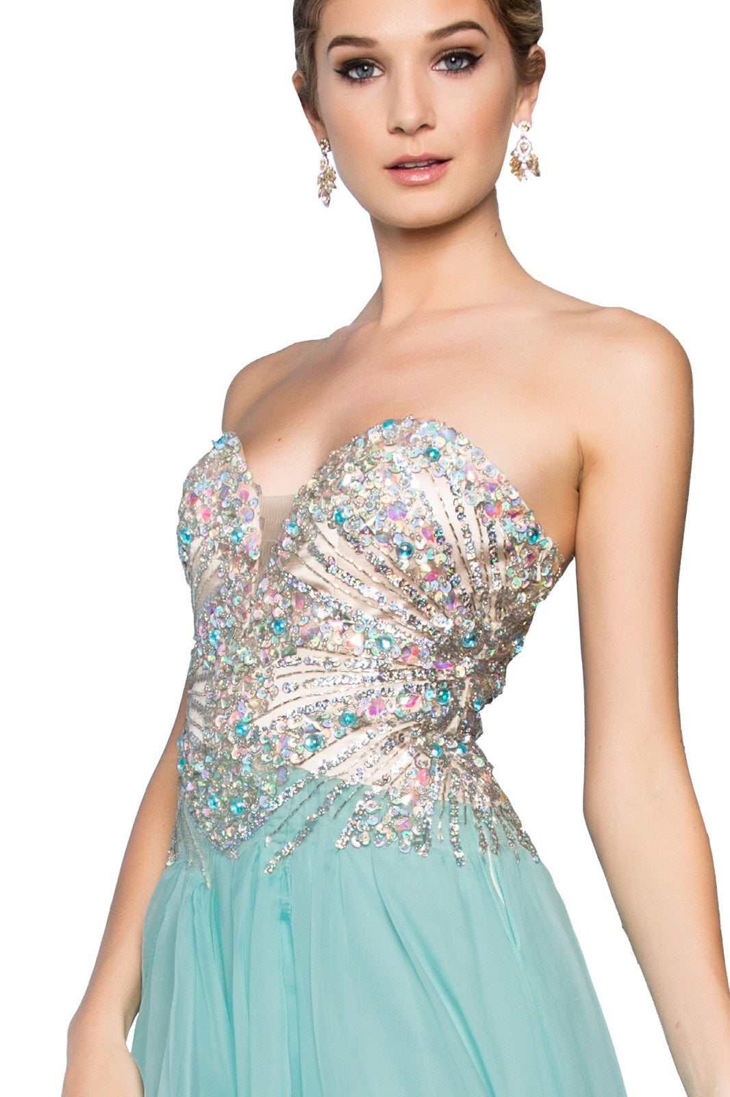 Strapless Sweetheart Chiffon with Sequin Embellished Bodice Long Prom Dress GLGL2092