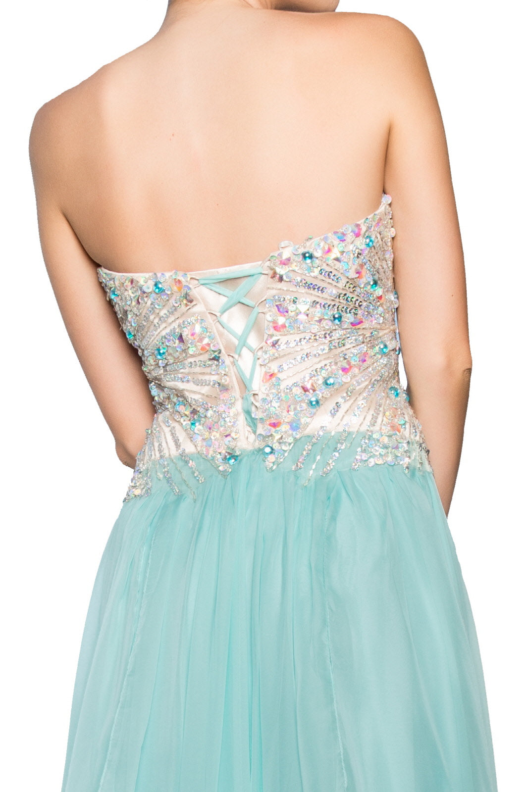 Strapless Sweetheart Chiffon with Sequin Embellished Bodice Long Prom Dress GLGL2092