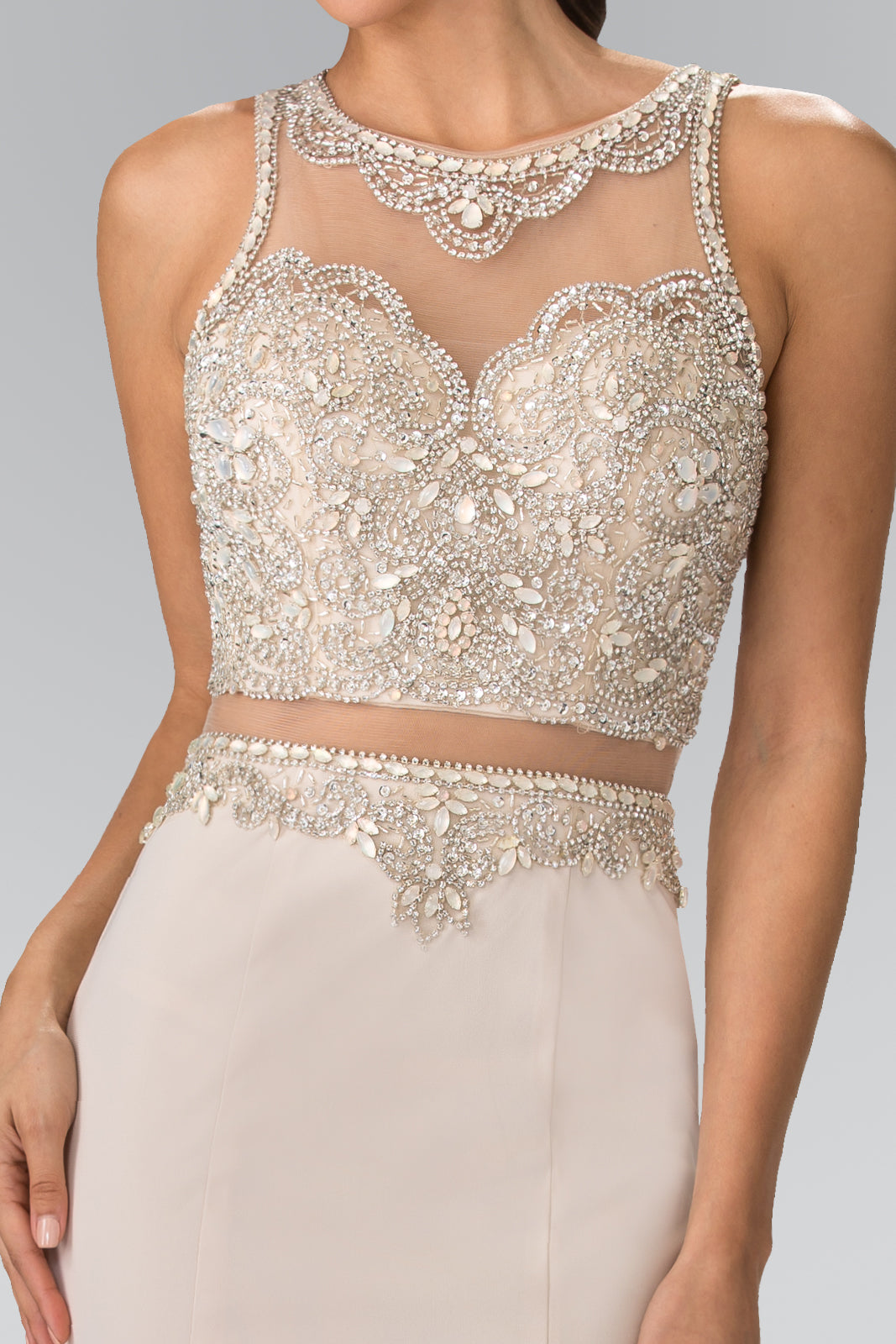 Mock Two-Piece with Beaded Top Long Prom Dress GLGL2342