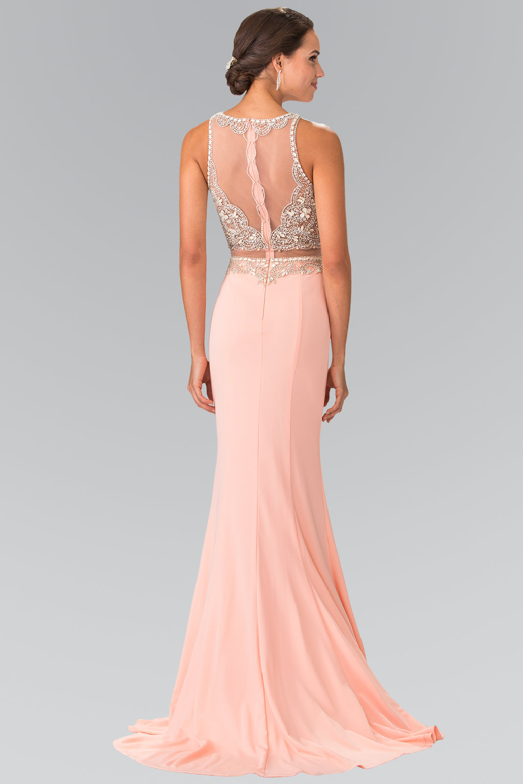 Mock Two-Piece with Beaded Top Long Prom Dress GLGL2342
