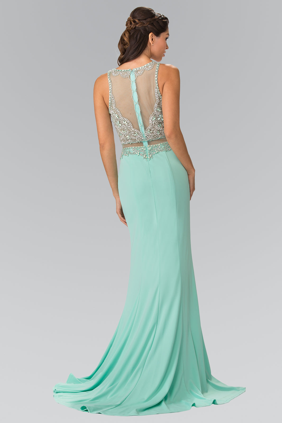 Mock Two-Piece with Beaded Top Long Prom Dress GLGL2342