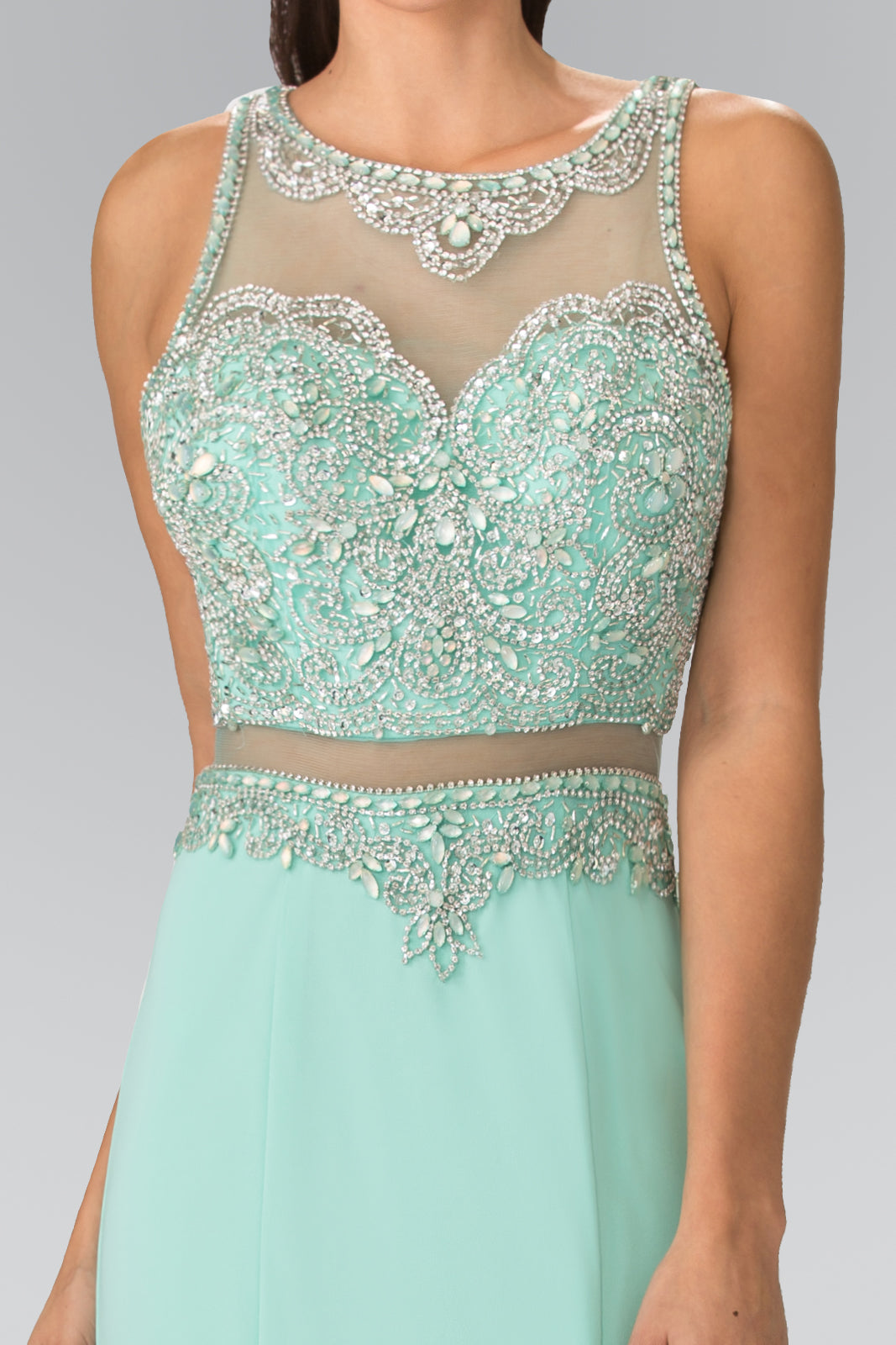 Mock Two-Piece with Beaded Top Long Prom Dress GLGL2342
