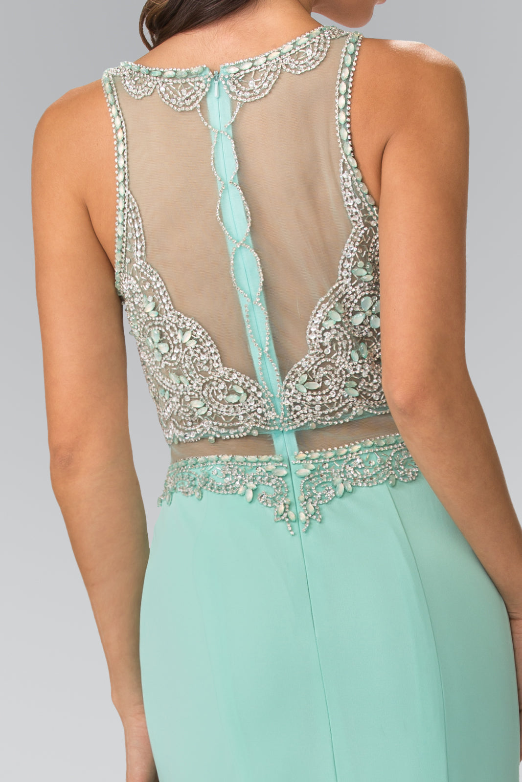 Mock Two-Piece with Beaded Top Long Prom Dress GLGL2342