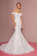Cut-Away Shoulder Embroidered Mesh Mermaid Wedding Dress GLGL2594