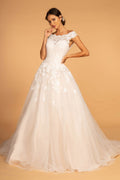 Boat-Neck Embroidered Mesh A-Line Long Wedding Dress GLGL2596