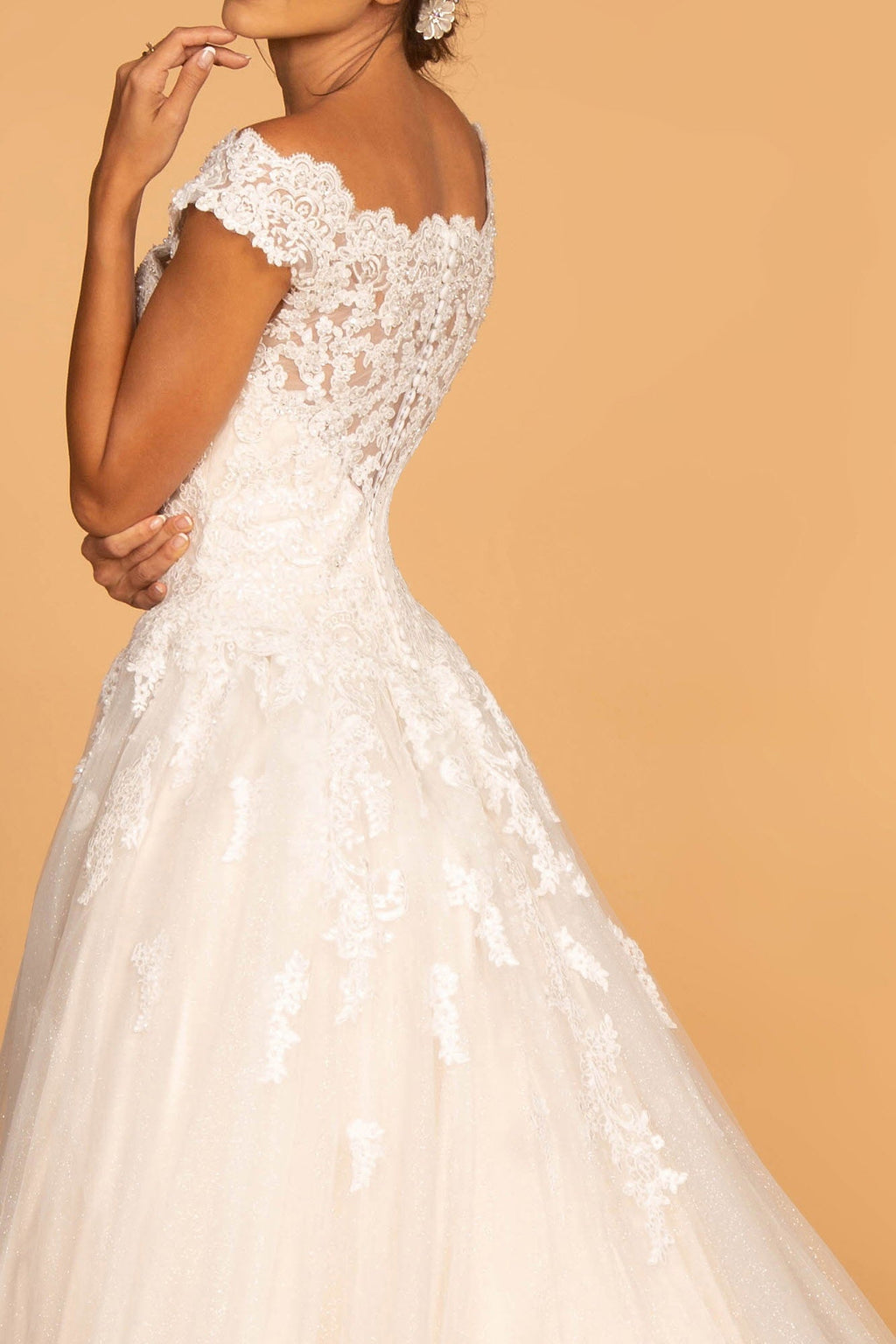 Boat-Neck Embroidered Mesh A-Line Long Wedding Dress GLGL2596